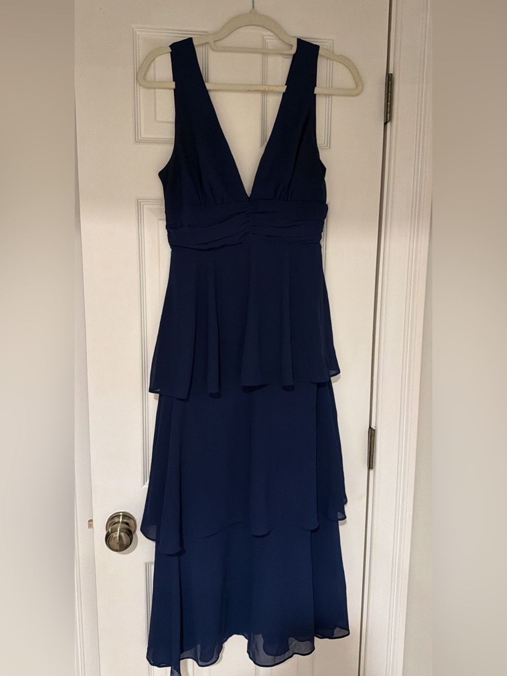 Lulu's Deep Navy Tiered V-Neck Maxi Dress